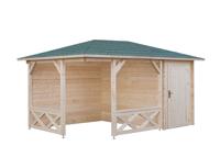 Interflex Hoekpaviljoen P4355 435x298 cm 28 mm vuren blank- Puntdak- Onbehandeld vurenhout- Interflex - thumbnail