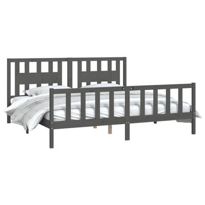 Bedframe met hoofdbord massief grenenhout grijs 200x200 cm