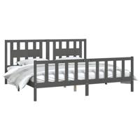 Bedframe met hoofdbord massief grenenhout grijs 200x200 cm - thumbnail