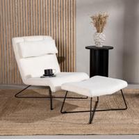 Nohr Fauteuil 'Mikail' Met voetenbank, Bouclé, kleur wit - thumbnail