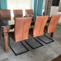 Set van 6 leren eetkamerstoelen - met sledepoot - bruin leer - Echt leer, Industrieel, ontdek de vele Leersoorten en Kleuren bij ShopX - thumbnail