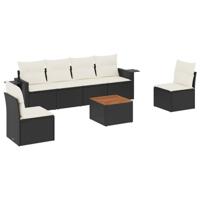7-delige Loungeset met kussens poly rattan zwart - thumbnail