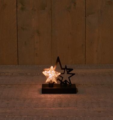 Ster Glas Op Metalen Voet Met 2 Metalen Ster - 15X6X15,5Cm - 2Aa - 6H/18H Timer/On/Off kerstverlichting Anna's Collection - Annas collection