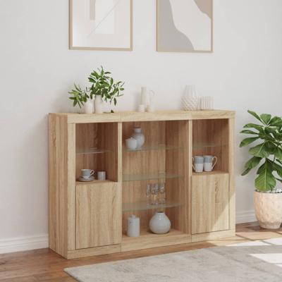 Dressoirs met LED-verlichting 3 st bewerkt hout sonoma eiken