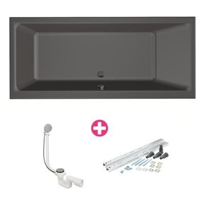 Ligbad Xenz Kristal | Inbouw | 170x75 cm | Incl.Badafvoer | Met overloop | Acryl | Antraciet mat