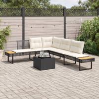 2-delige Loungeset met kussens poly rattan en glas zwart - thumbnail