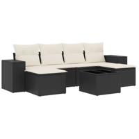 7-delige Loungeset met kussens poly rattan zwart - thumbnail
