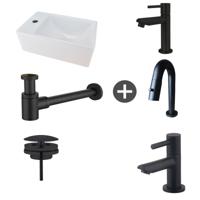 Fonteinpack Rhea XXS Links Keramiek 30.5x18x11 cm Mat Zwart (Keuze uit 4 kranen) - thumbnail