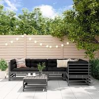 6-delige Loungeset met kussens massief hout grijs - thumbnail