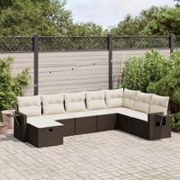 8-delige Loungeset met kussens poly rattan bruin - thumbnail