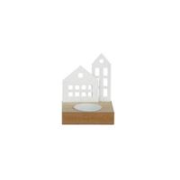 Houten Theelichthouder Huis Wit FSC Mix 8,5x8x11cm - thumbnail
