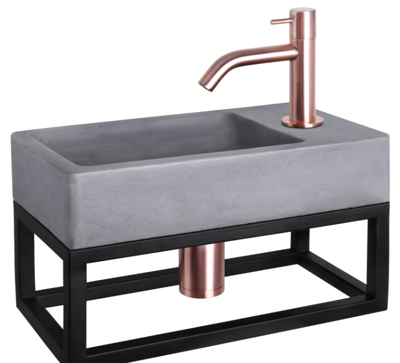 Differnz Differnz Force fonteinset beton donkergrijs - kraan gebogen - met handdoekrek rood koper