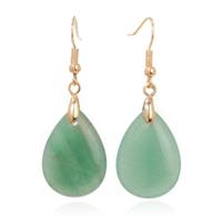 Goudkleurige Oorbellen voor Dames met Druppelvormige Groene Avonturijn Hanger - thumbnail