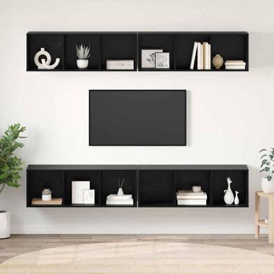 Tv-meubelset 4 pcs Zwart Eiken 37 x 37 x 107,5 cm Bewerkt hout