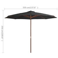 Parasol met houten paal 350 cm antraciet - thumbnail