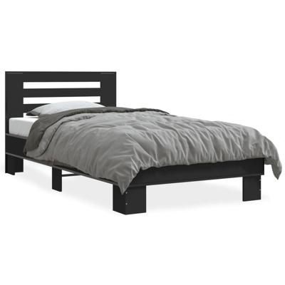 Bedframe LED bewerkt hout metaal zwart 140x190 cm