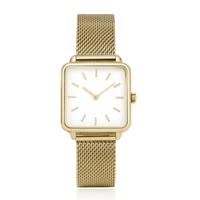 LGT JWLS Dameshorloge &apos;Square&apos; - Goudkleurige Meshband, Wit Uurwerk, Goudkleurige Kast - thumbnail