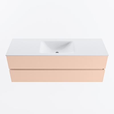 MONDIAZ VICA 140cm badmeubel onderkast Rosee 2 lades. Wastafel CLOUD midden zonder kraangat, kleur Talc.