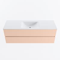 MONDIAZ VICA 140cm badmeubel onderkast Rosee 2 lades. Wastafel CLOUD midden zonder kraangat, kleur Talc. - thumbnail