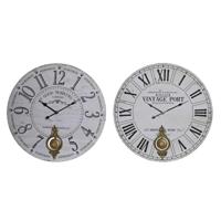 Muurklok DKD Home Decor Zwart Metaal Wit Vintage Hout MDF (58 x 8 x 58 cm) (2 Stuks) - thumbnail