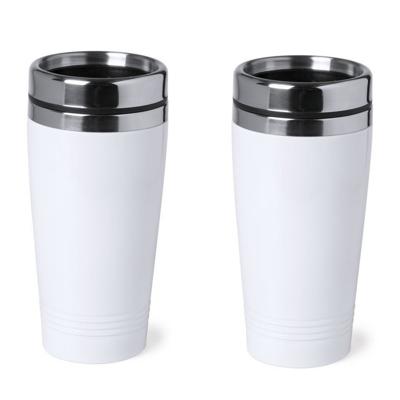 2x stuks isoleerbeker RVS metallic wit 450 ml - Thermosbeker