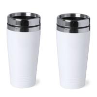 2x stuks isoleerbeker RVS metallic wit 450 ml - Thermosbeker - thumbnail