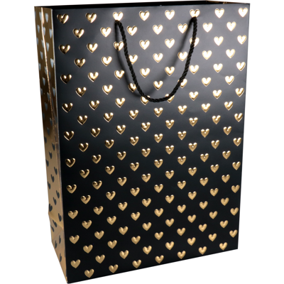 Tas | Love | Papier | 30x 12x42cm | draagtas | zwart/goud | 40 stuks