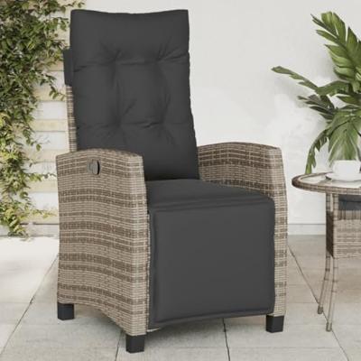 Tuinstoelen 2 st verstelbaar met voetensteun poly rattan grijs - thumbnail