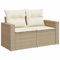 7-delige Loungeset met kussens poly rattan beige - thumbnail