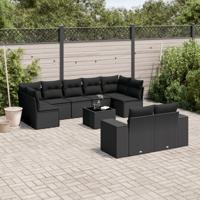 10-delige Loungeset met kussens poly rattan zwart - thumbnail