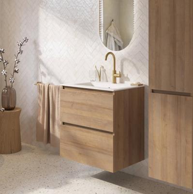 Saqu Terra badmeubel incl. glans witte keramische wastafel 60x46x66cm denver eiken