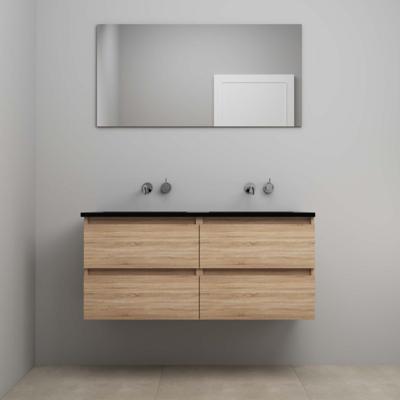 On-Line Badkamermeubelset - 120 cm - Voorgemonteerd - Ladestructuur - Acryl Wastafel - zonder Kraangat - Spiegel - Eiken