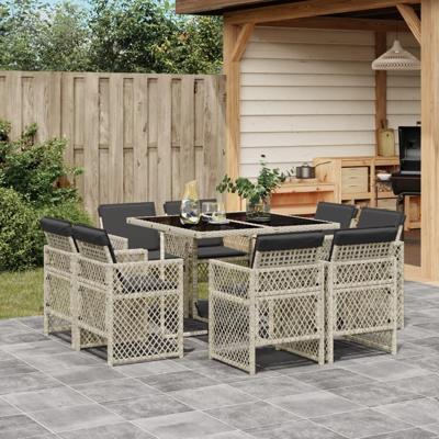 9-delige Tuinset met kussens poly rattan lichtgrijs