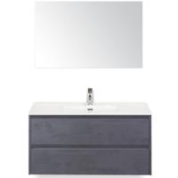 Dante Badmeubelset 100 cm - Beton Antraciet - Keramische Wastafel Wit Cover met Spiegel - thumbnail