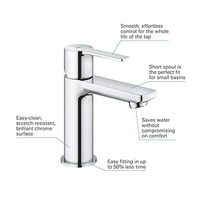 GROHE Lineare New waterbesparende wastafelkraan XS-size met temperatuur begrenzer en klikwaste chroom 23791001