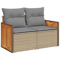 7-delige Loungeset met kussens poly rattan beige - thumbnail