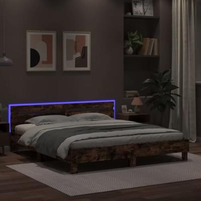 Bedframe met hoofdeinde en LED gerookt eikenkleurig 200x200 cm