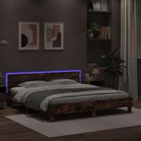 Bedframe met hoofdeinde en LED gerookt eikenkleurig 200x200 cm - thumbnail