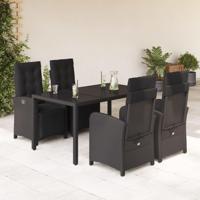 5-delige Tuinset met kussens poly rattan zwart - thumbnail