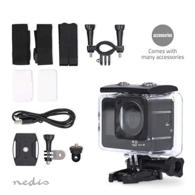 Action Cam | Dubbel scherm | 1080p@30fps | 12 MPixel | Waterbestendig tot: 30.0 m | 70 min | Wi-Fi | App beschikbaar voor: Android™ / IOS | Mounts inbegrepen | Zwart - thumbnail