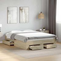 Bedframe met lades bewerkt hout sonoma eikenkleurig 135x190 cm - thumbnail