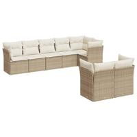 8-delige Loungeset met kussens poly rattan beige - thumbnail
