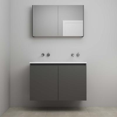 On-Line Badkamermeubelset - 100 cm - Bouwpakket - Greeploos 2 Deuren - Acryl Wastafel - zonder Kraangat - Spiegelkast - Mat Antraciet