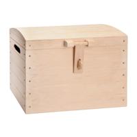 Blank houten speelgoedkist met bol deksel - Middel - thumbnail