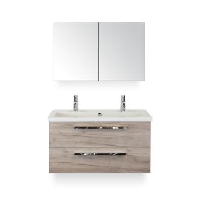 Seville Badmeubelset 100 cm - Craft Oak - Wastafel Djazz 2 kraangaten - met Spiegelkast