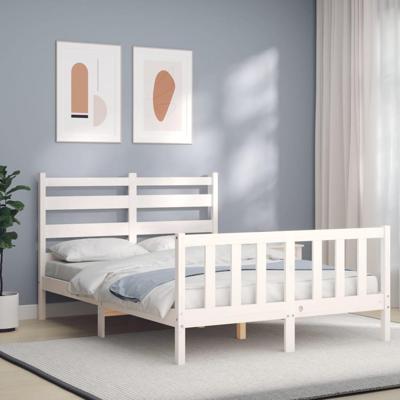 Bedframe met hoofdbord massief hout wit