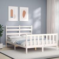 Bedframe met hoofdbord massief hout wit - thumbnail