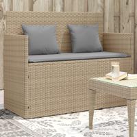 Tuinbank met kussens poly rattan beige - thumbnail