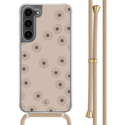 Samsung Galaxy S23 Plus hoesje met beige koord - Cute flowers Samsung Galaxy S23 Plus hoesje met beige koord - Cute flowers