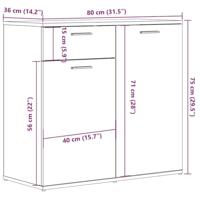Dressoir 80x36x75 cm bewerkt hout artisanaal eikenkleur - thumbnail